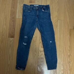 Zara Distressed High Waisted Blue Skinny Jeans